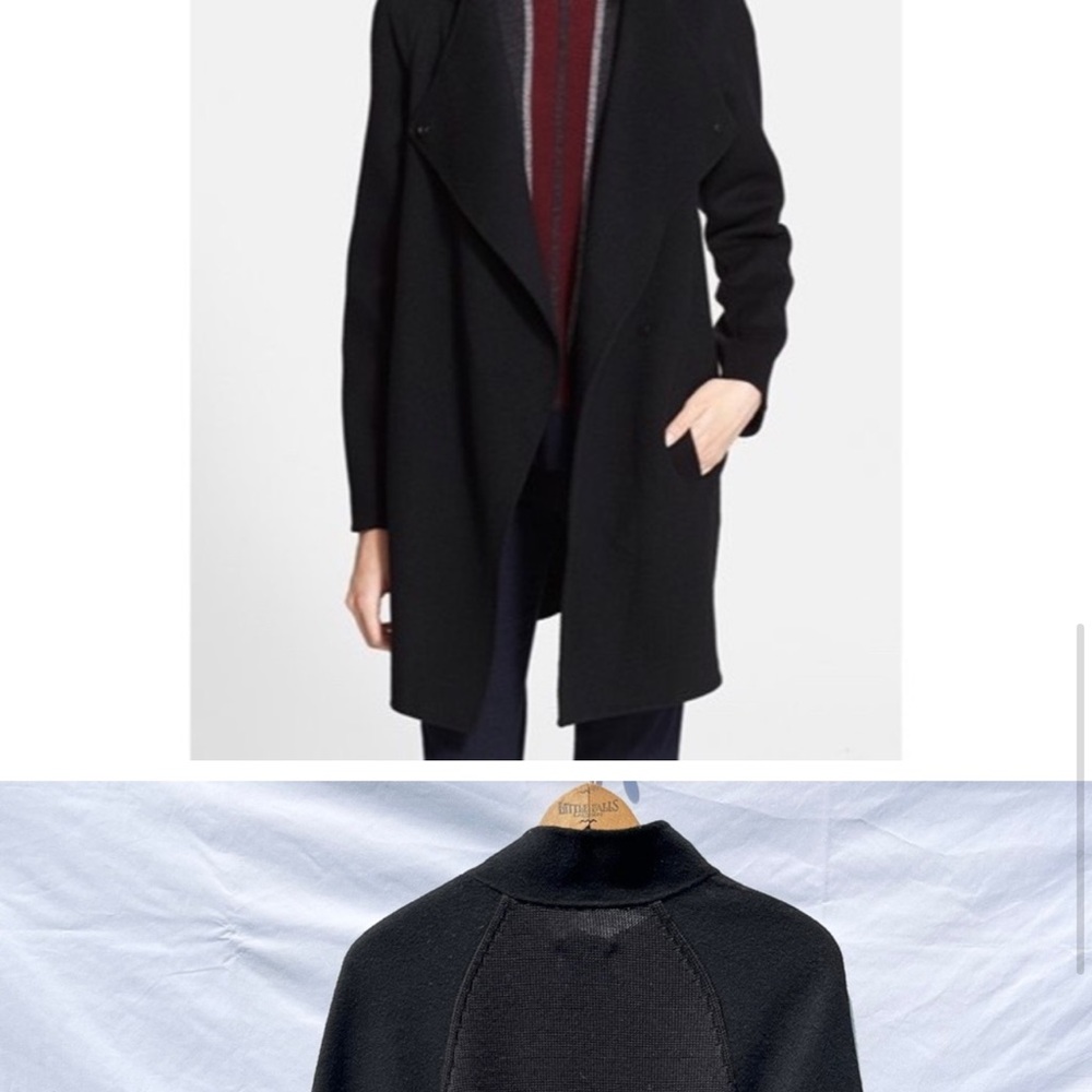 Vince Sweater Back Drape Neck Black Wool Coat Long Cardigan Size Medium